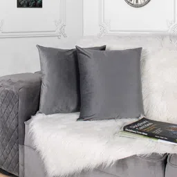 STITCHNEST Grey 2 Pieces Velvet Square Cushion Covers image 1