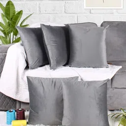 STITCHNEST Grey 5 Pieces Velvet Square Cushion Covers-image-88