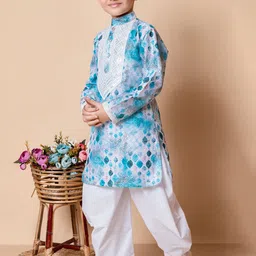 NFC CREATION Boys Ethnic Motifs Embroidered Regular Sequinned Dupion Silk Kurta with Patiala image 4
