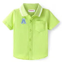 Babyhug Cotton Woven Half Sleeve Regular Rib Collar Solid Shirt with Applique- Green-picture-10