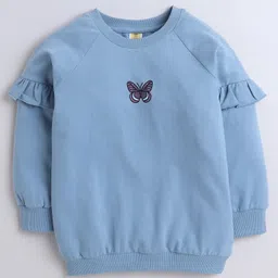 Aww Hunnie Full Sleeves Frill Detailed Butterfly Printed Sweatshirt - Blue-picture-19