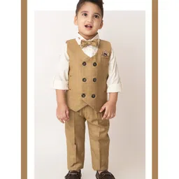Little Collars Full Sleeves Checked 3 Piece Party Suit Set - Khaki-picture-26