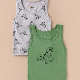 Bodycare Cotton Knit Sleeveless Vests with Dino Print Pack of 2 - Grey & Green-image-21