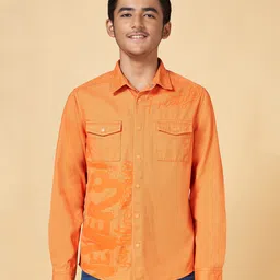 Coolsters by Pantaloons Cotton Full Sleeves Freestyle Text Printed Shacket - Orange-picture-36