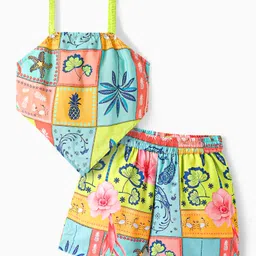OLLINGTON ST. Woven Tropical Theme Printed Sleeveless Top & Shorts Set - Multicolor-image-64