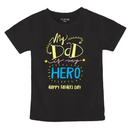 FFlirtygo Cotton Fathers Day Theme Half Sleeves My Dad Is My Hero Text Printed Tee - Black-picture-15