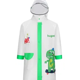 Little Surprise Box PVC Full Sleeves Dinosaur Printed Hooded Raincoat - Transparent & Green-image-37