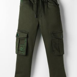 Olio Kids Cotton Woven Full Length Trouser With Cargo Pockets - Olive Green-picture-7
