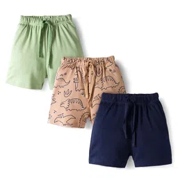 Bonfino 100% Cotton Knit Above Knee Length Shorts with Dino Print Pack of 3 - Peach Navy Blue & Light Green-picture-38