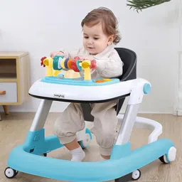 Babyhug 2 in 1 Baby Walker with Anti Fall Protection & Adjustable Height-Blue| Push Walker| Rear Wheels with Speed Control| Soft Padded Seat| Smooth Swivel Wheels| Musical Toy Tray with Engaging Toys-picture-15
