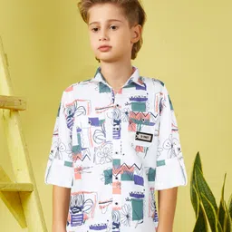 MASHUP Cotton Woven Full Sleeves Floral Printed Shirt - White-picture-26