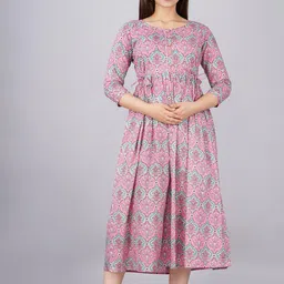 MURLI KURTI Ethnic Motifs Printed Round Neck Cotton Maternity Maxi Ethnic Dresses-picture-14