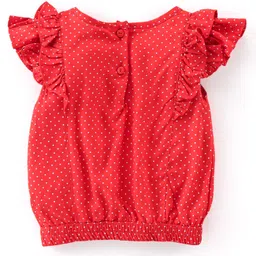Babyhug Cotton Rayon Woven Frill Sleeves Polka Dots Print Top with Bow - Red image 2
