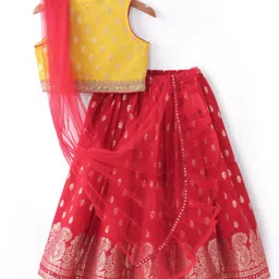 Babyhug Sleeveless  Brocade Choli Lehenga & Dupatta Set - Yellow & Red image 2