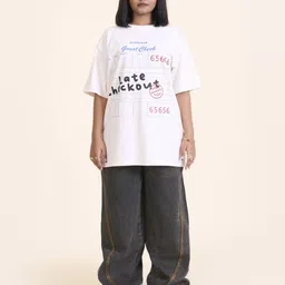 SIX5SIX Unisex Typography Printed Round Neck Drop-Shoulder Sleeves Oversized T-Shirt image 5