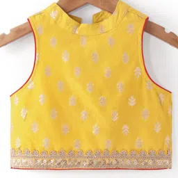 Babyhug Sleeveless  Brocade Choli Lehenga & Dupatta Set - Yellow & Red image 3