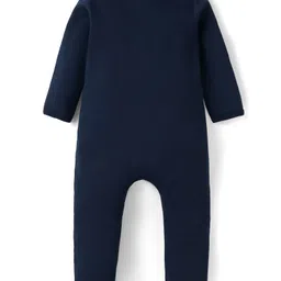 Babyhug Cotton Knit Full Sleeves Footed Sleep Suit Star & Santa Clause Print - Red & Navy Blue image 3