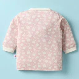 BUMZEE Cotton Knit Full Sleeves Front Open Floral Printed Co-Ords Night Suit - Pink image 3