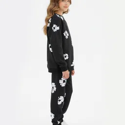 Anthrilo Fleece Knit Full Sleeves Popcorn Printed Winter Sweatshirt & Joggers Set - Black image 4