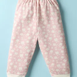 BUMZEE Cotton Knit Full Sleeves Front Open Floral Printed Co-Ords Night Suit - Pink image 4
