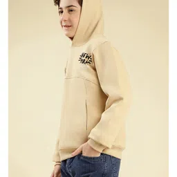 Lil Tomatoes Fleece Knit Full Sleeves New York Text Printed Hooded Winter Sweatshirt - Beige image 5