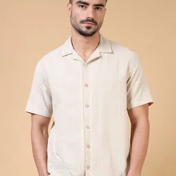 StitchX Men Standard Fit Solid Cuban Collar Cotton Casual Shirt image 3