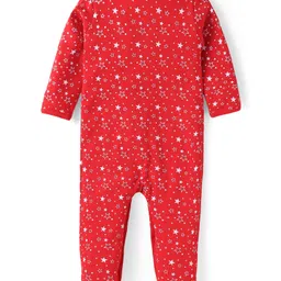 Babyhug Cotton Knit Full Sleeves Footed Sleep Suit Star & Santa Clause Print - Red & Navy Blue image 5
