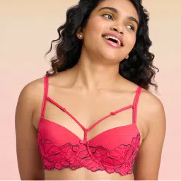 Lola and Mae The Parisian Cut Signature Strap Lacy Bra-Red LMB1025-image-4