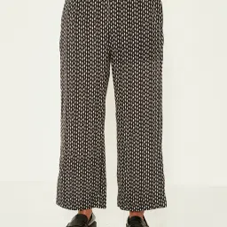 ANCESTRY Black Printed Regular Fit High Rise Trousers image 1