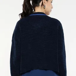 RAREISM Navy Acrylic Solid Long Sleeves Shrug image 2