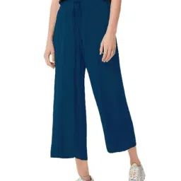 PATRORNA Teal Cotton Blend Relaxed Fit Mid Rise Capris-picture-17