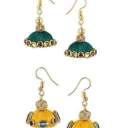 AKSHARA Gold-Toned & Green Dome Shaped Jhumkas Earrings-picture-19