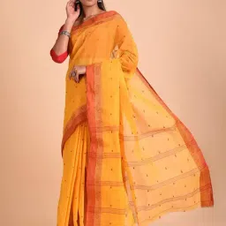 Jaypore Mustard Yellow Cotton Self Design Hand Woven Saree image 2