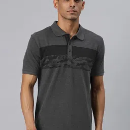 ALCIS Dark Grey Melange Regular Fit Printed Sports Polo T-Shirt image 1
