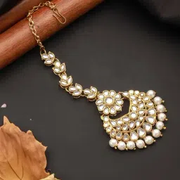 Aatmana Women Gold-Plated Kundan Studded Maang Tikka Head Jewellery-picture-13