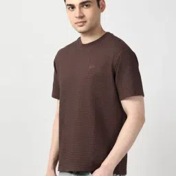 Peter England Brown Regular Fit Texture T-Shirt image 3