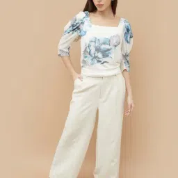 Code By Lifestyle Off White Regular Fit Floral Print Top image 4