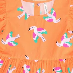 Pantaloons Junior Kids Orange Cotton Printed Dress image 2