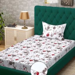 Klotthe White & Red 300 TC Polycotton Single Elastic Book Fold Bedsheet with Pillow Cover-picture-21