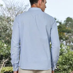 Thomas Scott Light Blue Linen Slim Fit Texture Shirt image 2