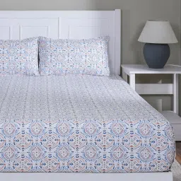 Maspar Avery Rust Cotton Floral 144 TC Double Fitted Bedsheet with 2 Pillow Cases image 2