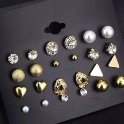 PolluxCraft Korean Set Of 12 Gold-Plated Artificial Stones-Studded Contemporary Studs image 4