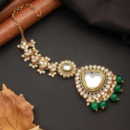Aatmana Women Gold-Plated Kundan Studded Maang Tikka Head Jewellery-picture-33