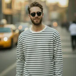 Mack Jonney Grey Cotton Regular Fit Striped T-Shirt-image-72