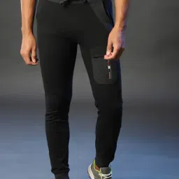 Campus Sutra Black Solid Cotton Track Pants-picture-19