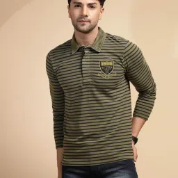 Global Republic Green Regular Fit Striped Polo T-Shirt image 1