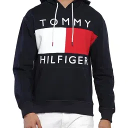 Tommy Hilfiger Navy Regular Fit Embroidered Hooded Sweatshirt-image-0