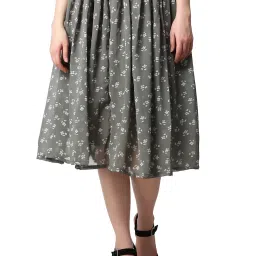 Cation Grey Floral Print A-Line Midi Skirt image 1