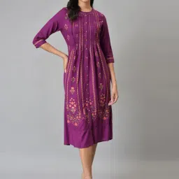 W Purple Floral Print A-Line Dress-picture-41