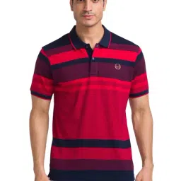 ColorPlus Red Cotton Tailored Fit Striped Polo T-Shirt-picture-17